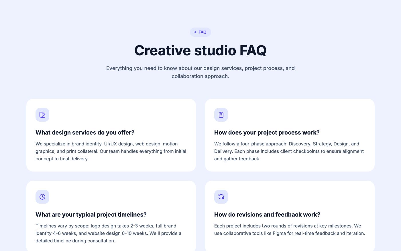 Two-column FAQ grid