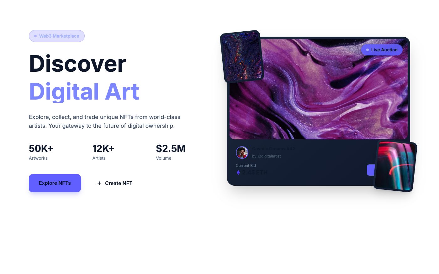 NFT marketplace dark hero