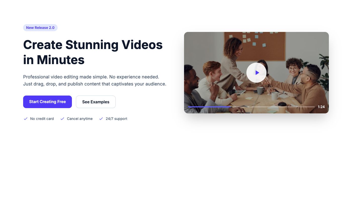 Minimal split video hero