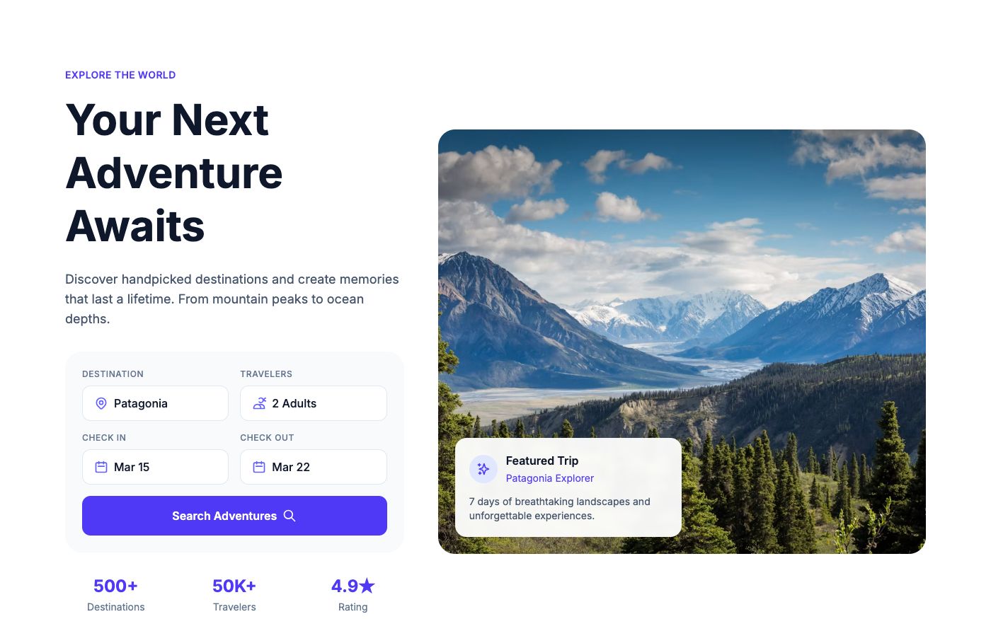 Adventure booking hero with full image