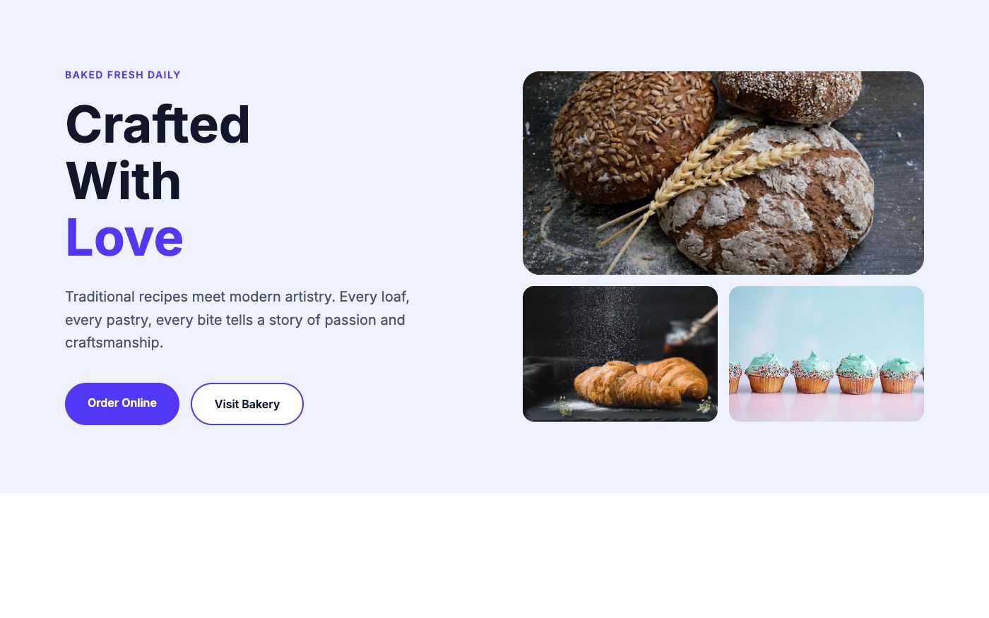 Artisan bakery hero section