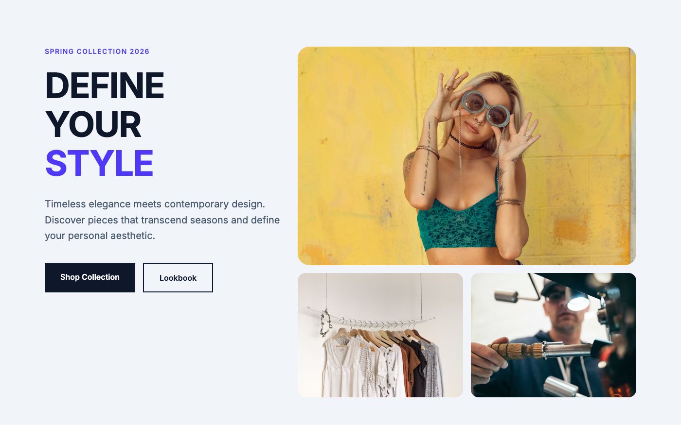 Luxury fashion hero section