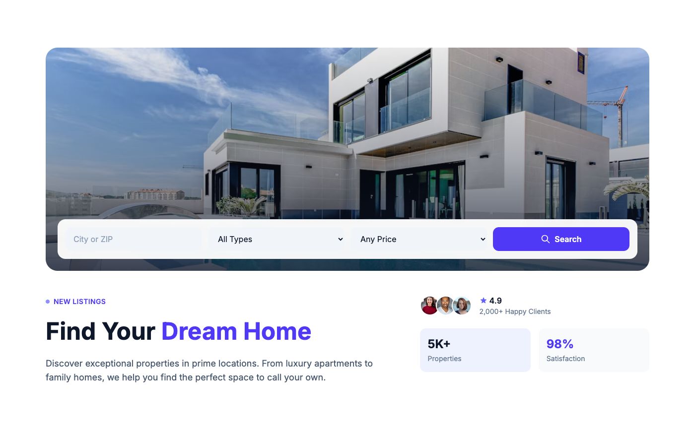 Real estate hero section