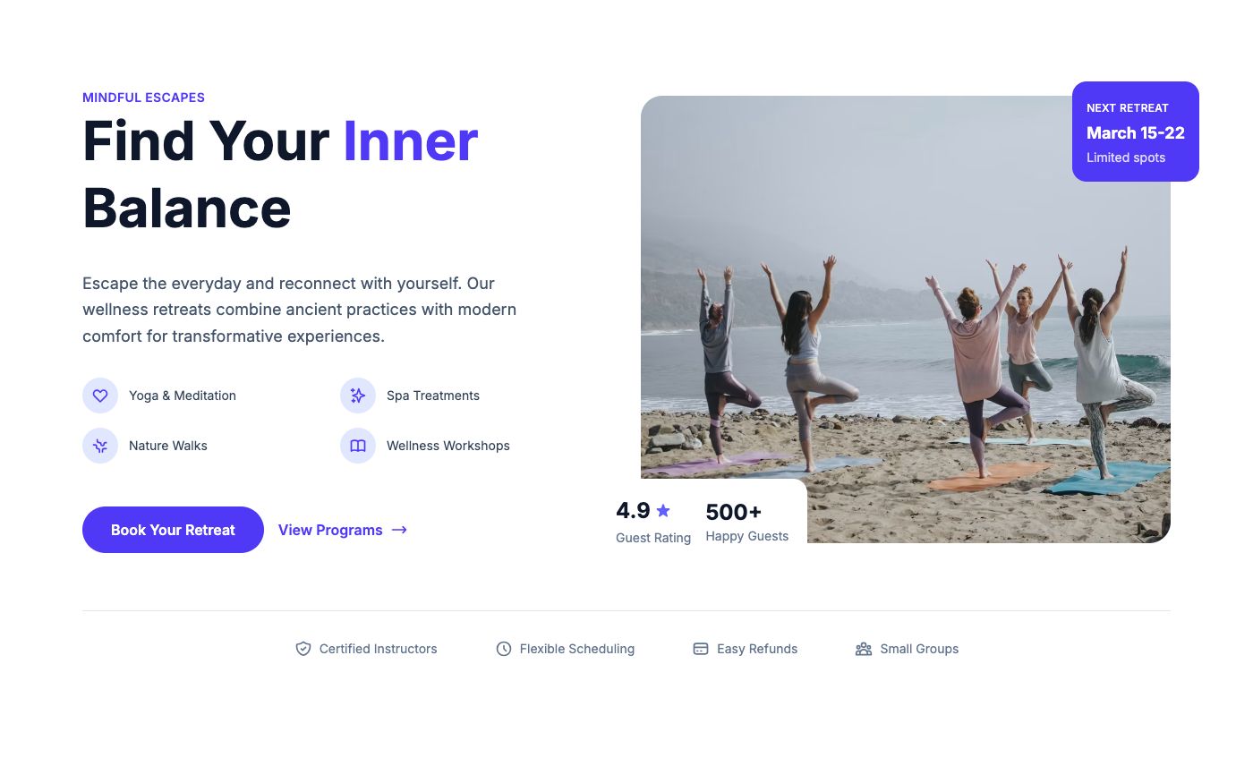 Wellness retreat hero section