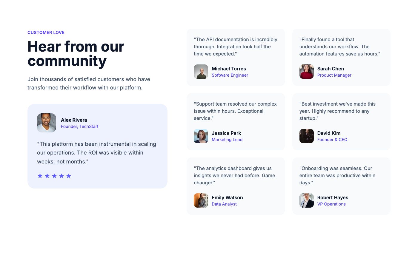 Avatar grid testimonials